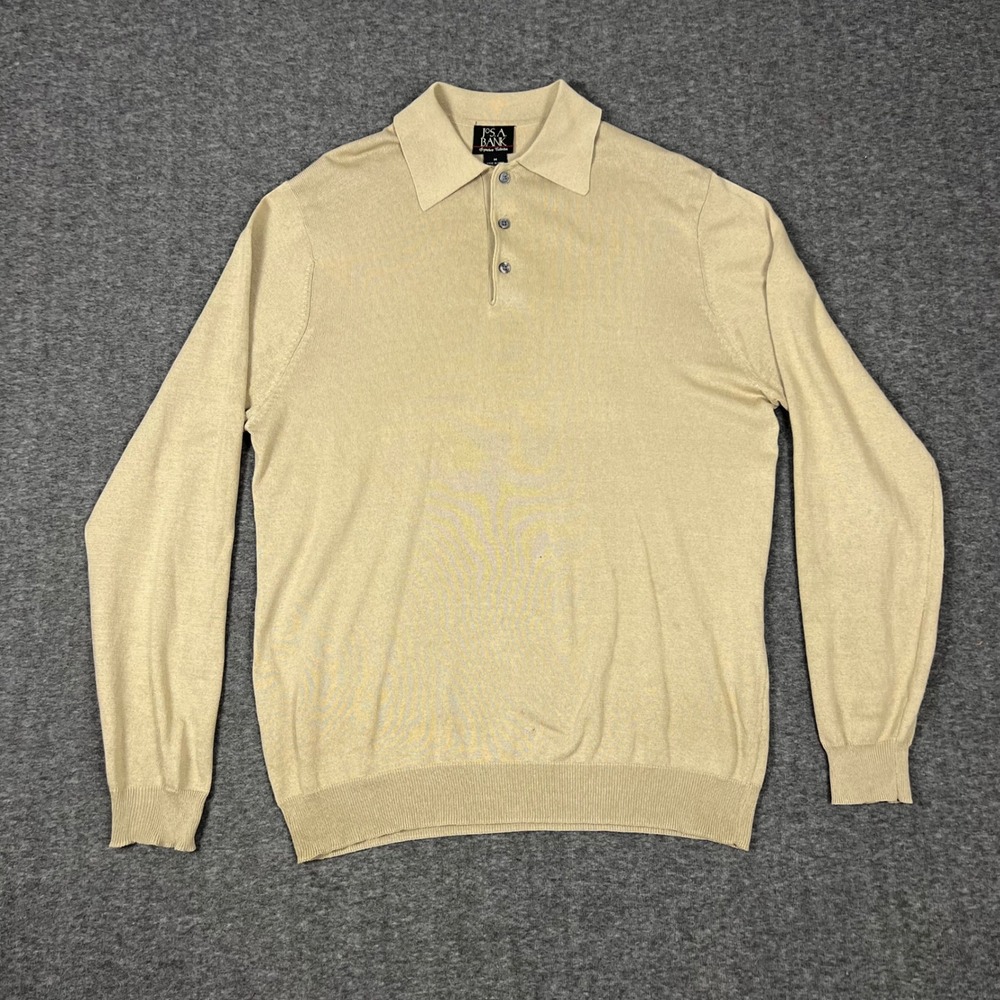 Jos A Bank 100% Silk Polo Sweater Mens Medium Tan Signature Collection